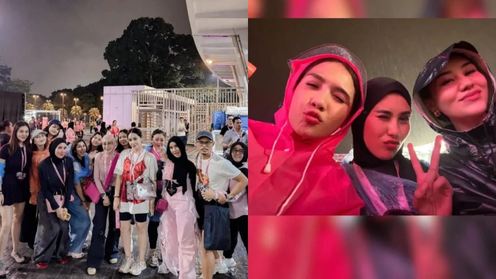 Nagita Slavina, Syahnaz Sadiqah dan Aaliyah Massaid nonton konser BLACKPINK di tengah hujan [Instagram]
